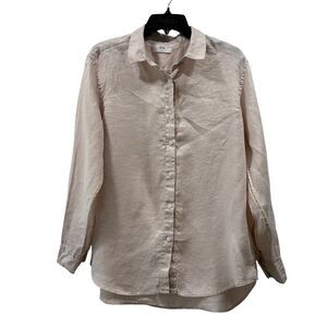 Uniqlo Pale Peach Cream Linen Button Up Shirt Size XL